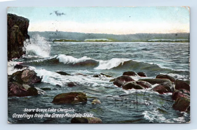 Shore of Lake Champlain Greetings From Vermont 1919 DB Postcard P14