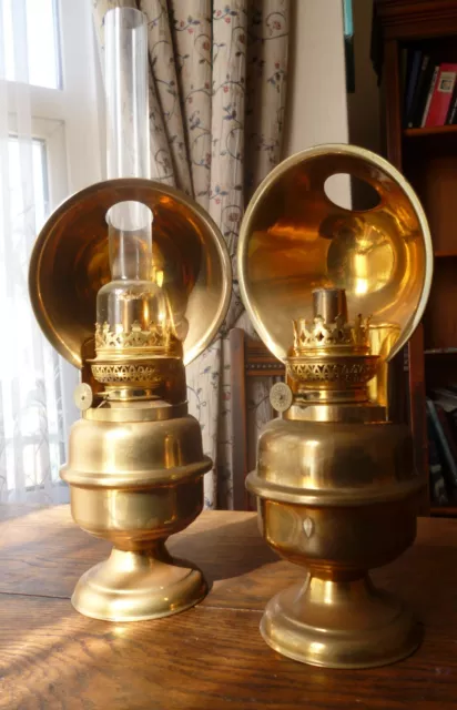 Brass Oil Lamps , with cowls / cover.  x 2.