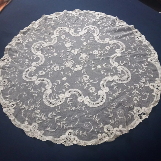 Gorgeous Hand stitched Embroidery Tulle Lace circular table cloth