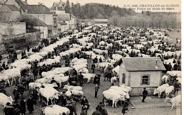CPA de Chatillon en Bazois (58 Nièvre), Une Foire au mois de Mars, années 1910
