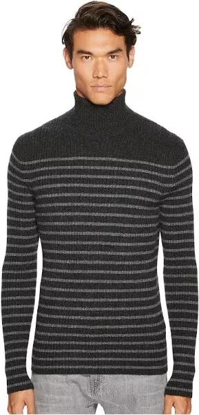 VINCE Gray Striped Ribbed Knit Men's Turtleneck Cashmere Sweater Size M/L HNG