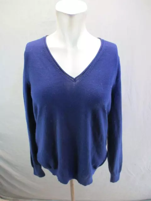 NWT GD Cashmere Size L Womens Navy Long Sleeve Merino Wool V-Neck Sweater 7GR970