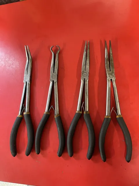 4pc Long Needle Nose Pliers Set  Extended Reach Tool Hose gripper plier