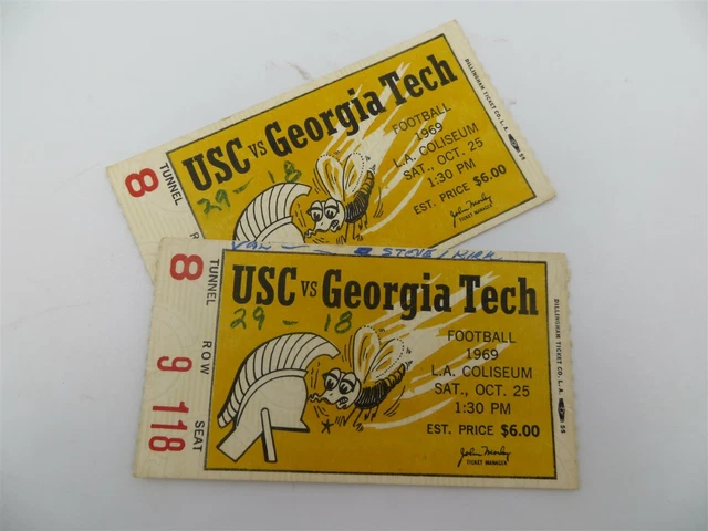Original 1969 USC vs Georgia Tech College Football Tickets @ USC 10/25/69