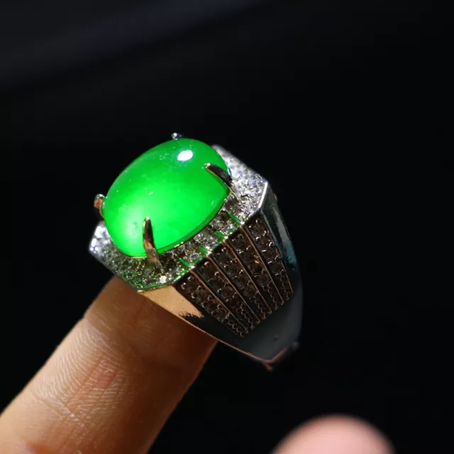 .Perfect High Ice Chinese Green Jade Precision Carved Ring R20