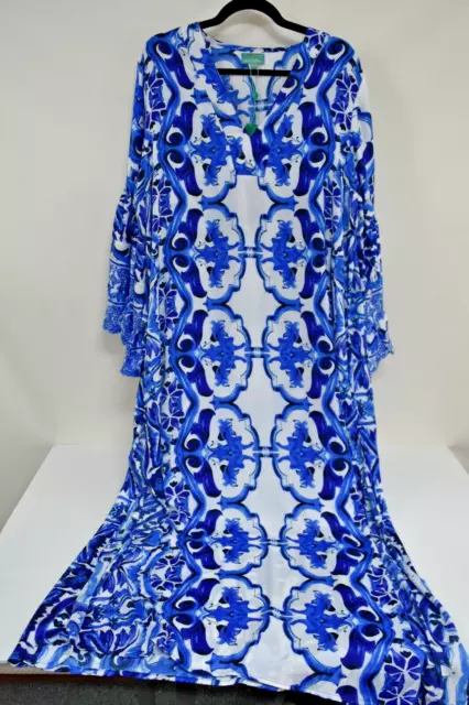Antica Sartoria 2023 Blue & White Kaleidoscope Long Mumu/Kaftan/Dress Nwt Os