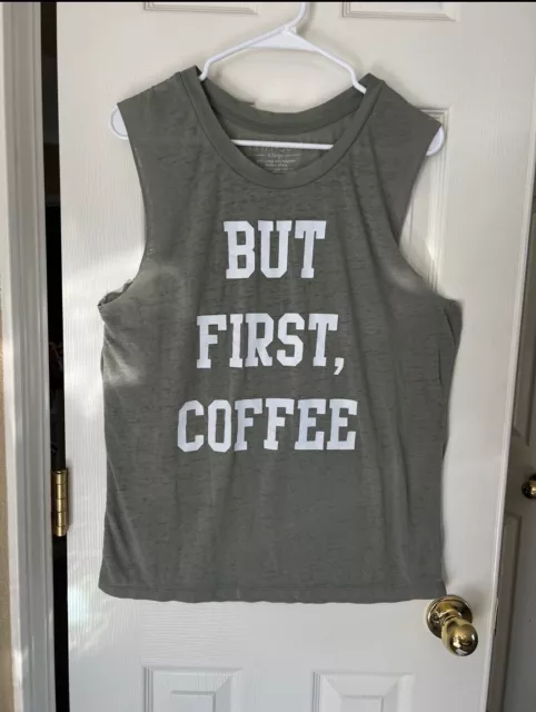 Fifth Sun Women’s XL Grey But First Coffee Tank Top