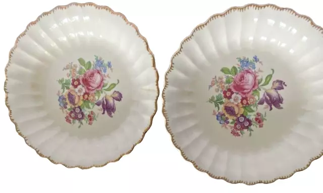 Coupe Soup Bowls  Floral Bouquet Leigh Ware Leigh Potters Inc. 22K Gold Set Of 2