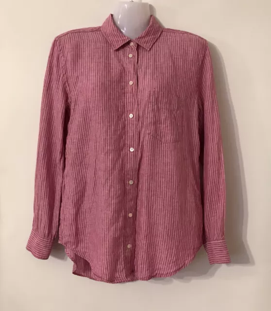 Country Road Women’s Pink Striped French Linen Long Sleeve Shirt Button Up Sz 4