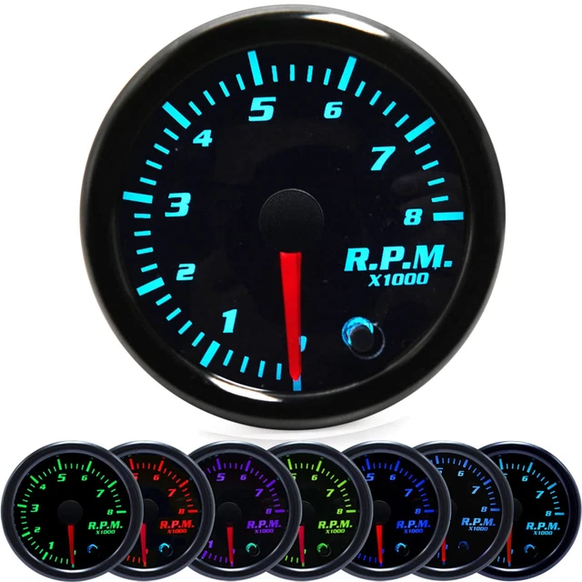 Tachometer Gauge 2&quote; 52mm 7 Color Tacometro Meter 0-8000 RPM L...