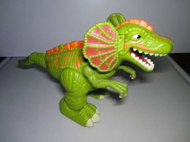 Imaginext Roaring Walking Toy Dilophosaurus Dinosaur Mattel 2006 Green & Orange