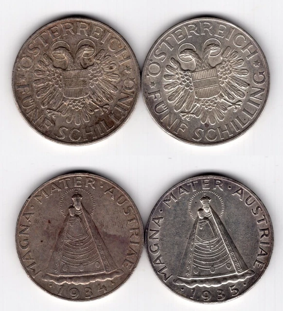 AUSTRIA 5 SHILLINGS 1934 + 1935 Magna Mater #6 $1.59