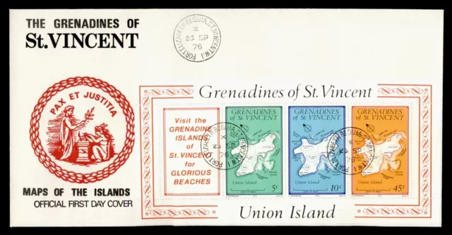 DR WHO 1976 ST VINCENT FDC ISLAND MAPAS S/S UNION k01391