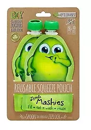 Little Mashies Reuseable Food Pouches Reusable Squeeze Pouch Pack of 2 - Gree...