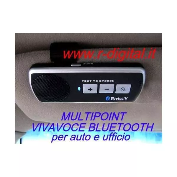 KIT VIVAVOCE MULTIPOINT per AUTO UFFICIO BLUETOOTH CLIP PARASOLE CELLULARE USB 2