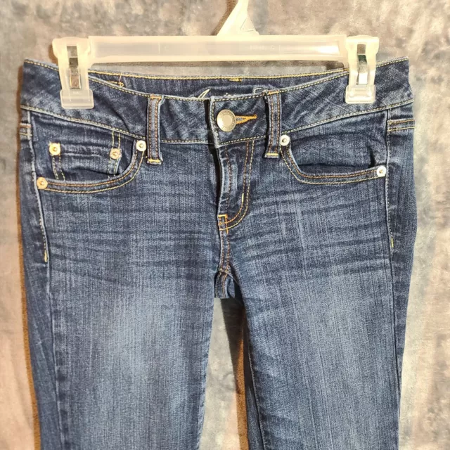 Womens American Eagle Denim Blue Jeans Favorite Boyfriend Stretch Sz 0 Bootcut 2