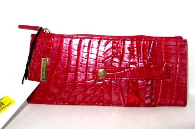 Brahmin Credit Card Melbourne Embossed Leather Wallet Heart Breaker Pink NWT $65
