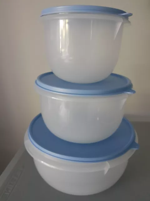 Tupperware Classic Bowl Set of 3 light blue seal NEW
