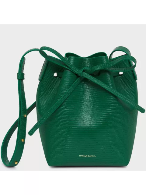 MANSUR GAVRIEL Women's Green Snake Print Leather Adjustable Strap Bucket Bag