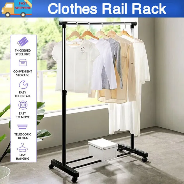 Heavy Duty Metal Single Rail Clothes Garment Hanging Rack Shelf Display Stand UK