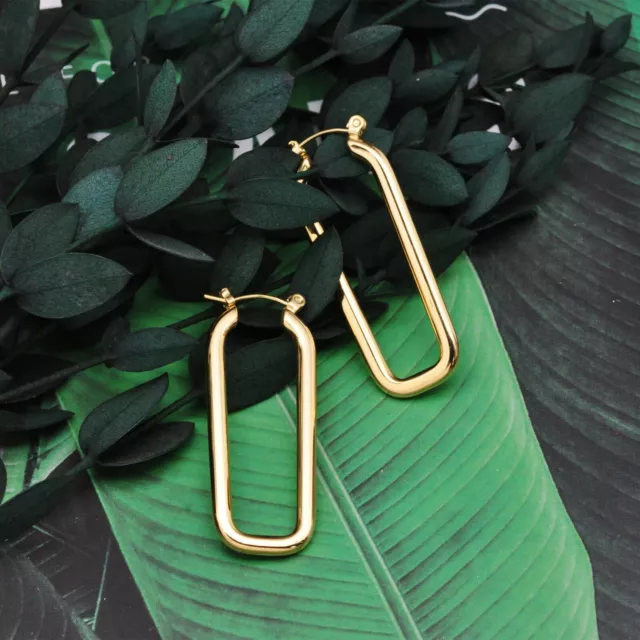 Gold Plated Stainless Steel U Shape Drop Hoop Earrings,U Geometric Statement Ear