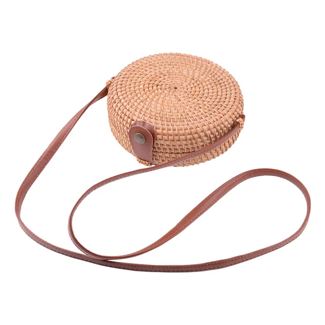 Bohemia Boho Rattan Straw Beach Bag Hand Woven Round Crossbody Purse Handbag m
