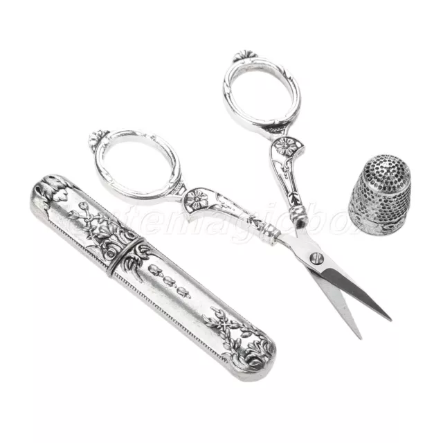 3Pcs/Set Embroidery Sewing Scissors Thimble Needle Case European Vintage Style