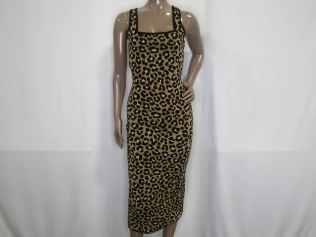 Michael Kors Womens Midi Dress Dark Camel Brown S/Small Leopard Jacquard Tank