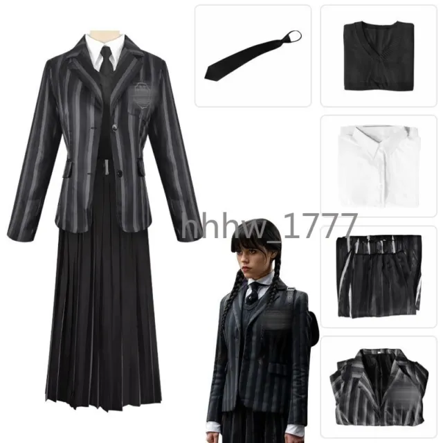 Wednesday Addams Cosplay Wednesday Costume School Uniform Full Set Kids Adult