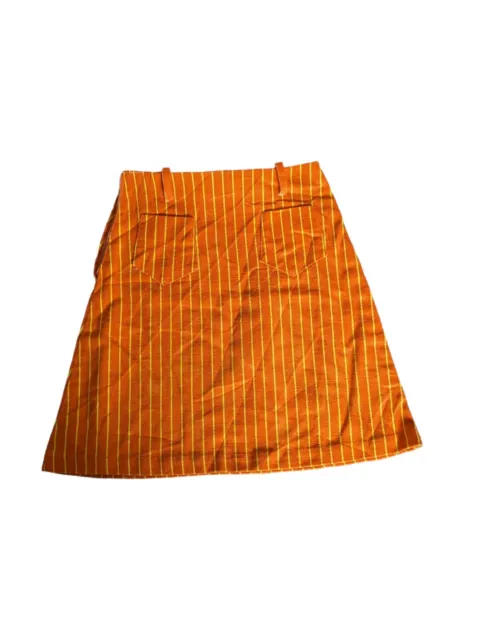 Vintage 70s Sears Girls Skirt Groovy Orange Yellow & Stripes Front Pockets 10