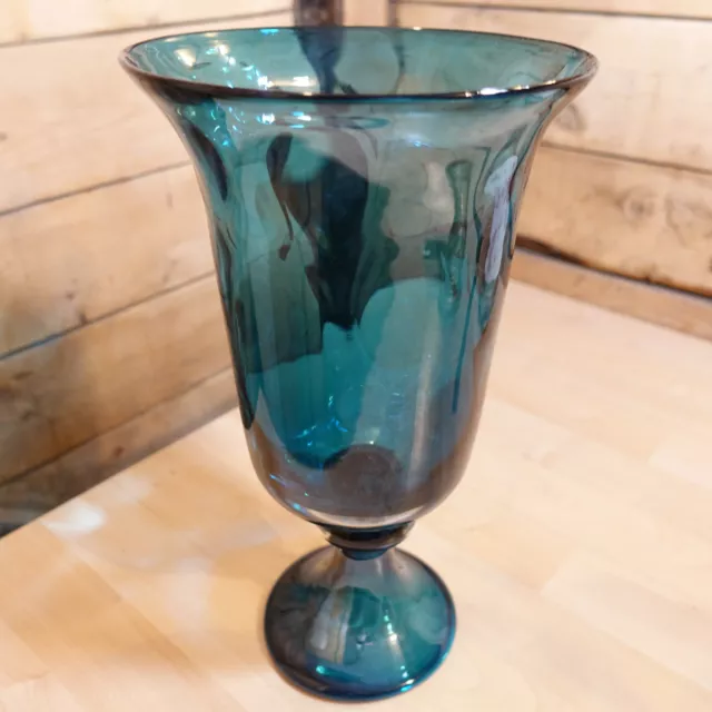 Vase Blue Glass Large 14" Bubble Design Pedestal Base HD Designs - Swanky Barn