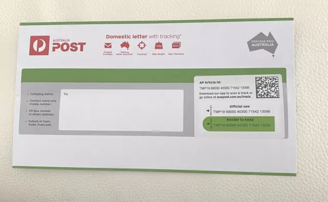 AusPost Envelopes with Tracking Prepaid Tracked x10pcs...