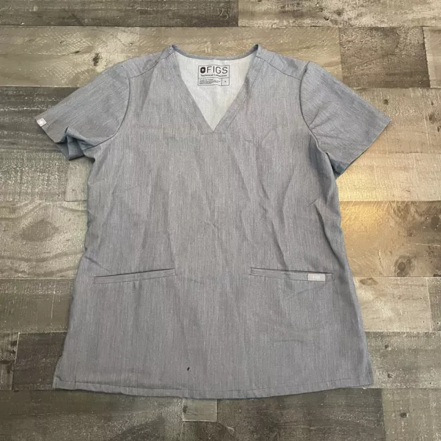 FIGS Woman's Gray Casma Three-Pocket Scrub Top Technical Collection Size S