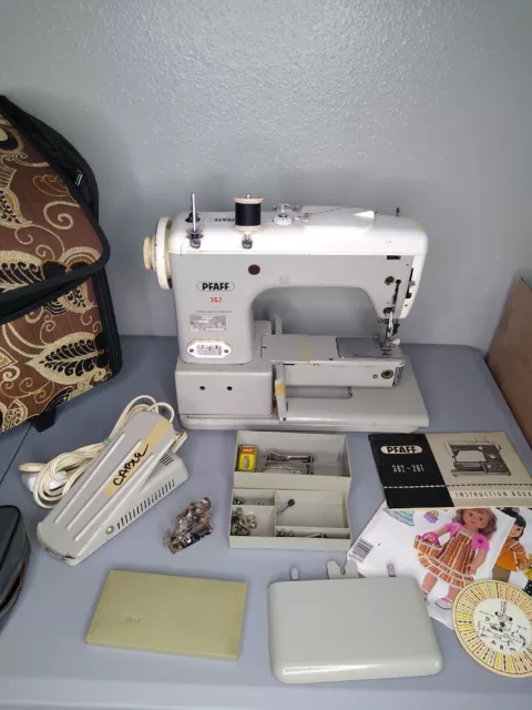 Vintage Pfaff 362 Sewing Machine W/ Rolling Bag, Foot Pedal, Manual, Extension T