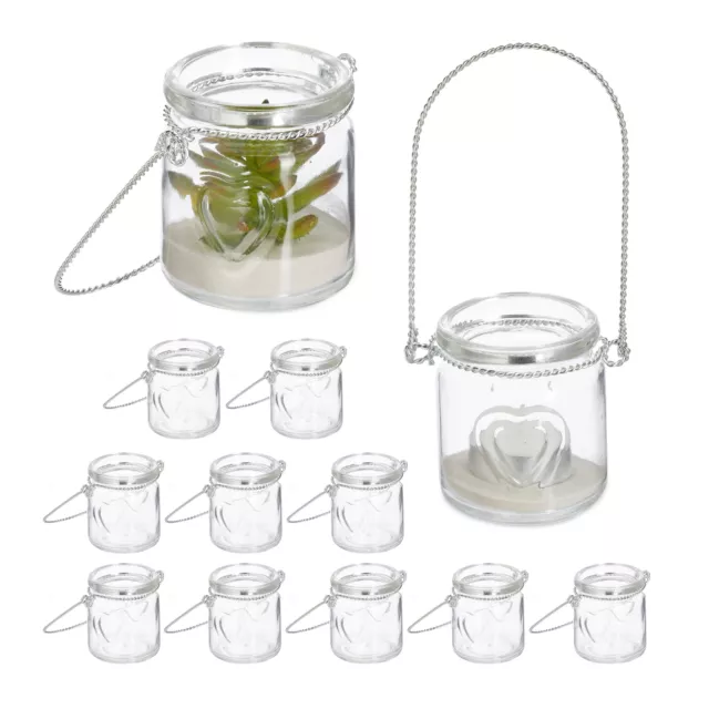 Set 12 vasetti portacandele vasi candele 10x8,5 cm ampolle contenitori  vetro