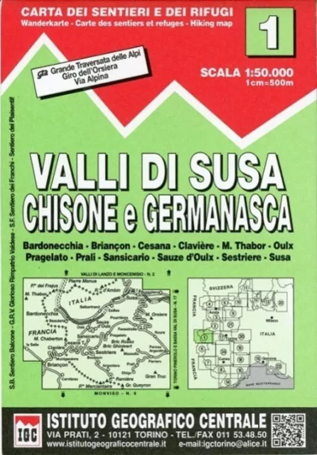 IGC Italien 1 : 50 000 Wanderkarte 01 Valli di Susa, Chisone e Germanasca (2015)