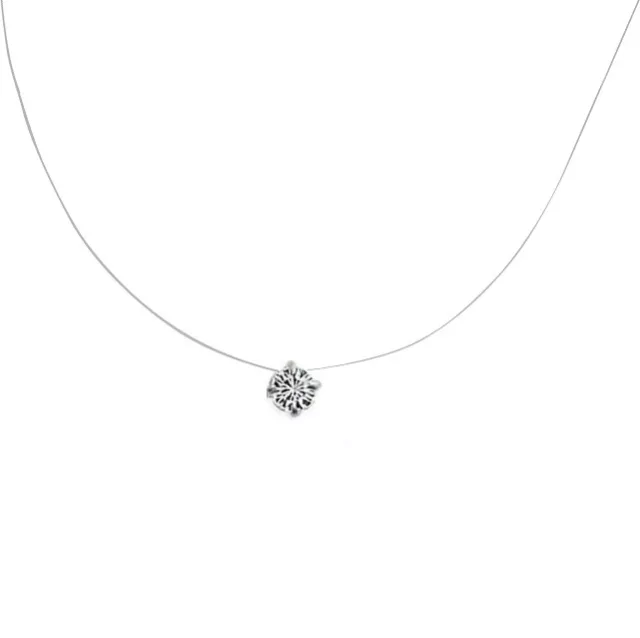 COLLIER Ras de cou Pendentif Solitaire en ARGENT sur fil NYLON NEUF