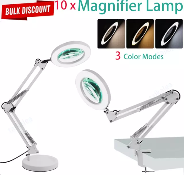 10X Magnifying Glass Desk Light Magnifier LED Lamp Reading Lamp (Black/White)