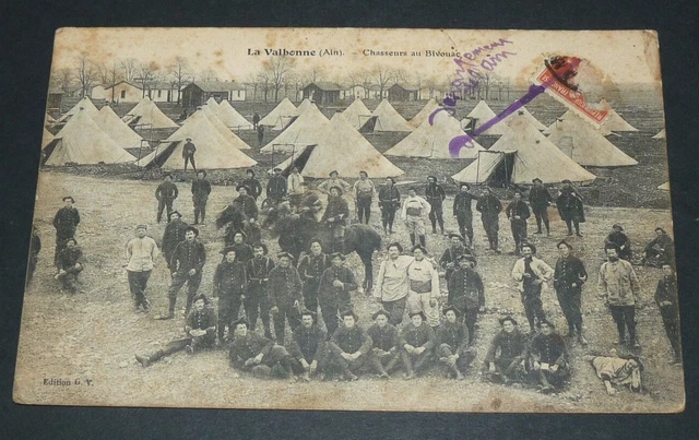 Cpa Carte Postale Militaire 1913 Camp La Valbonne Ain Chasseurs Au Bivouac
