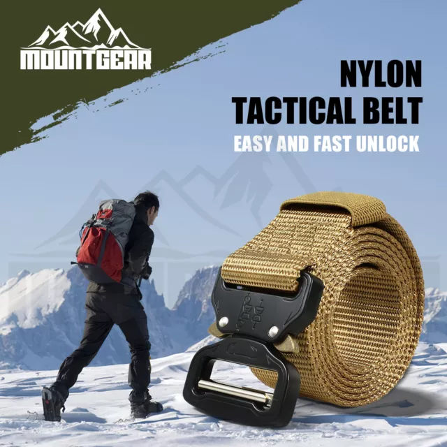 Men's Nylon Tactical Belt Cobra Buckle Military Training Outdoor Khaki 120cm