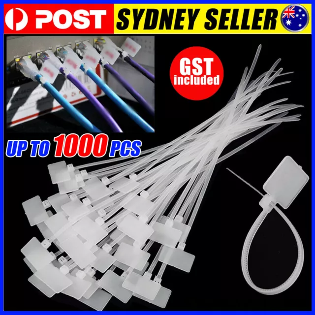 Up to 500pcs 20 x 13MM Ethernet Wire Zip Cable Ties Tie Mark Tags Nylon Label AU