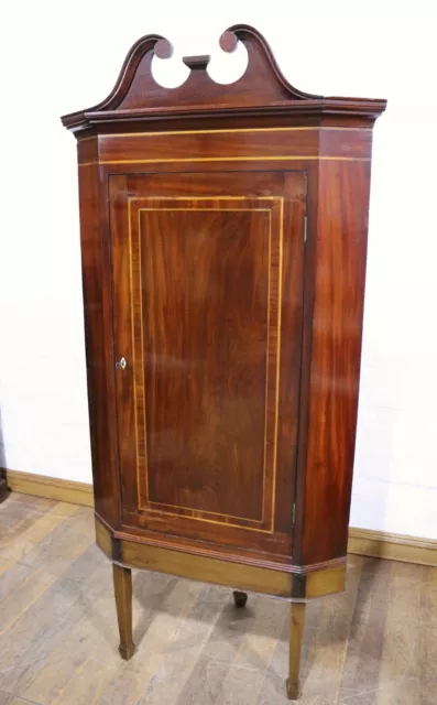 Antique Gerogian inlaid mahogany corner side cabinet - cupboard 3