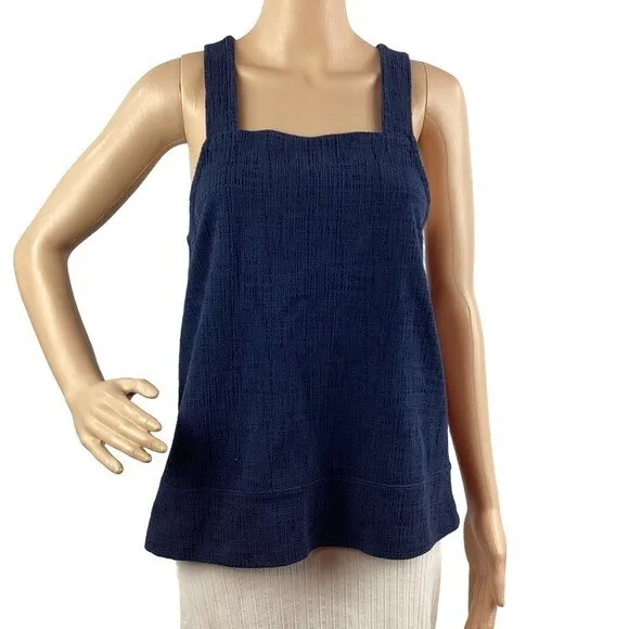 Madewell Apron Cross Back Tank Top Size M Navy Blue Textured
