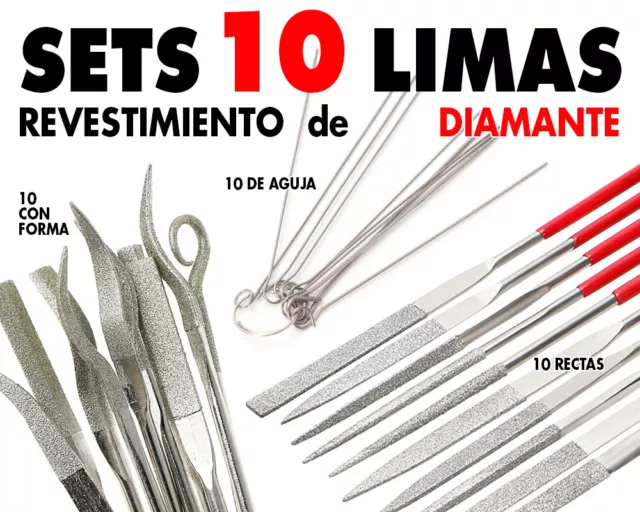 Sets 10 limas de acero recubierto con polvo de diamante (3 tipos). Nuevas !!