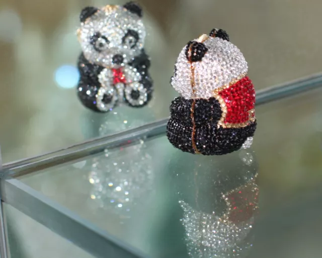 Judith Leiber Swarovski Crystal Panda Teddy Bear Pillbox Ring Box Sweet Treasure
