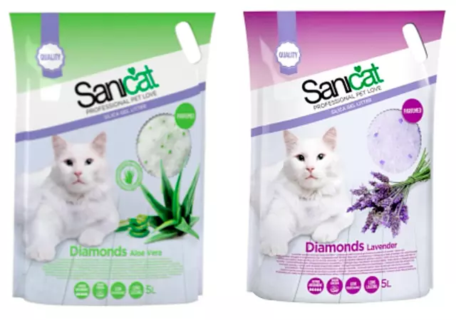 Sanicat Silica Crystal Diamonds Gel Non Clump Cat Litter Lavender Aloe Vera 5L