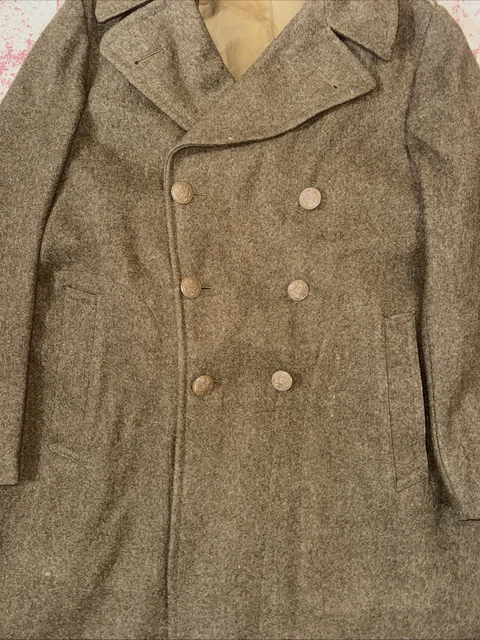 VINTAGE WWII US Army Heavy Melton Wool Overcoat Trench Greatcoat 40L ...