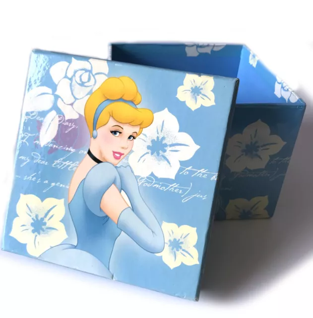 Cinderella Disney Storage Box with Lid Decorative Jewelry Toys 6"x6"x4.5" Blue