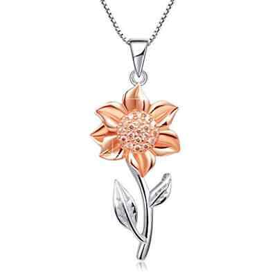 Woman Fashion Silver Sun Flower Rose Gold Pendant Necklace Jewelry Gift