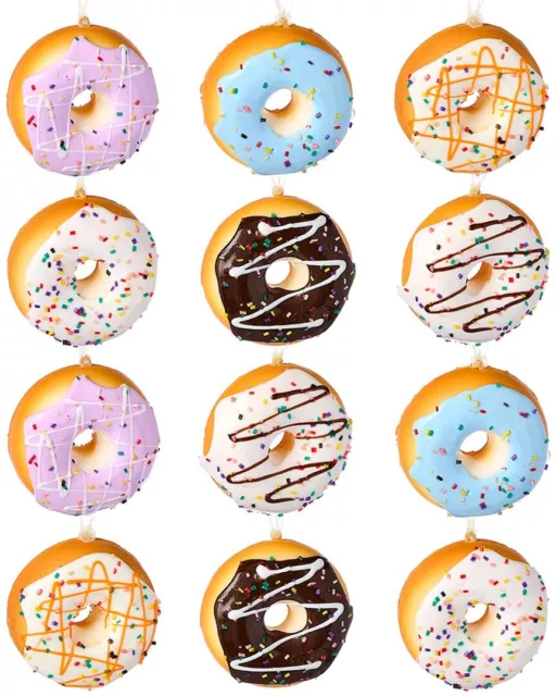 Kurt Adler 12Pc Miniature Donut Ornaments (6 Assorted Styles) Multicolor